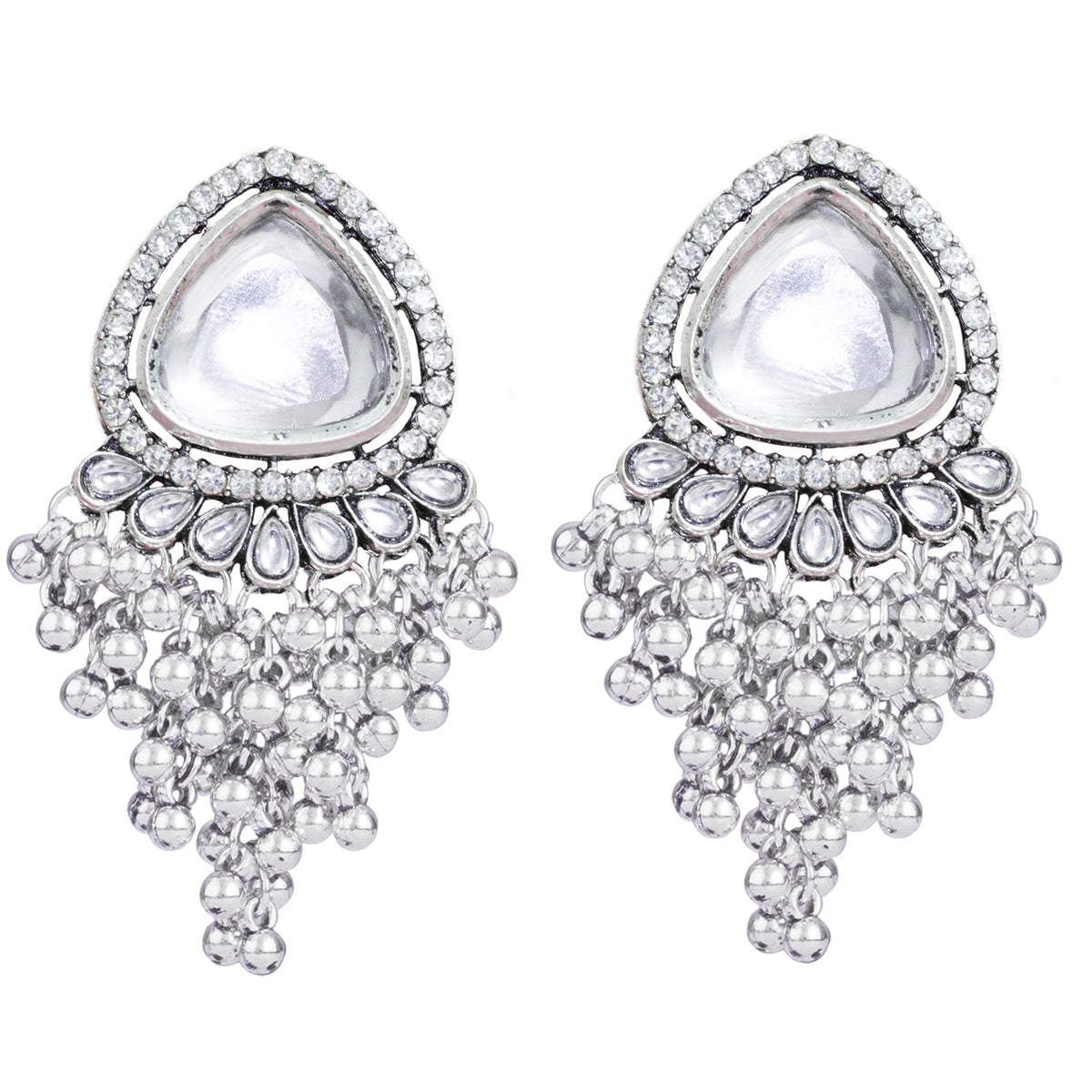 JFL - Jewellery for Less Combo of Mirror Work Kada Bracelet with Heavy Kundan Chandelier Earrings | Traditional Festive Jewellery Set for Women & Girls(Navratri Special)