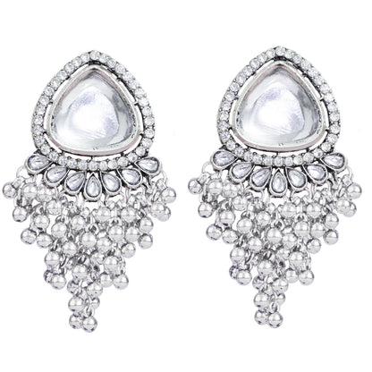 JFL - Jewellery for Less Combo of Mirror Work Kada Bracelet with Heavy Kundan Chandelier Earrings | Traditional Festive Jewellery Set for Women & Girls(Navratri Special)