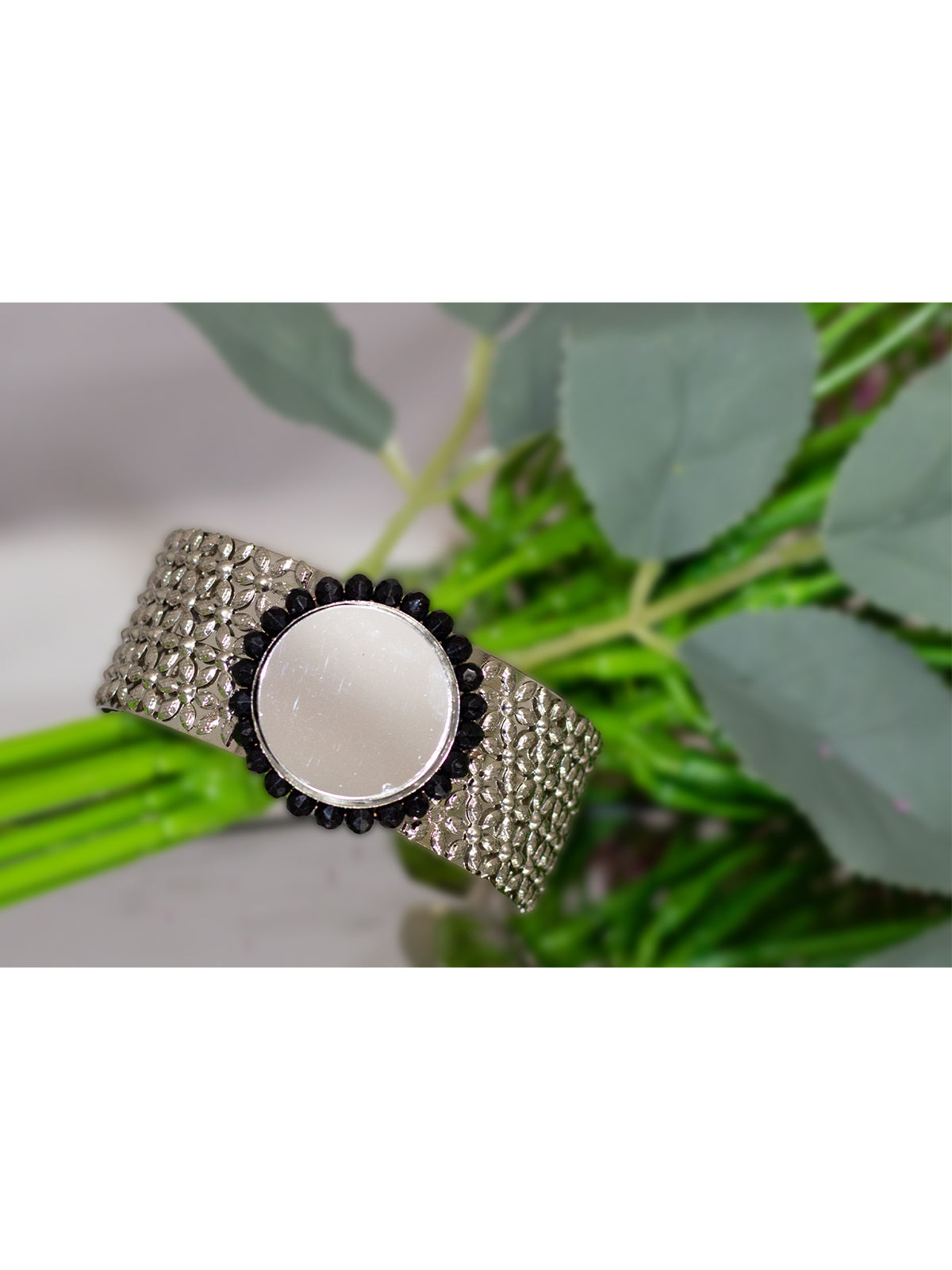 JFL - Jewellery for Less Stylish Silver Plated Mirror Work Adjustable Kada for Women And Girls.(Navratri Special)