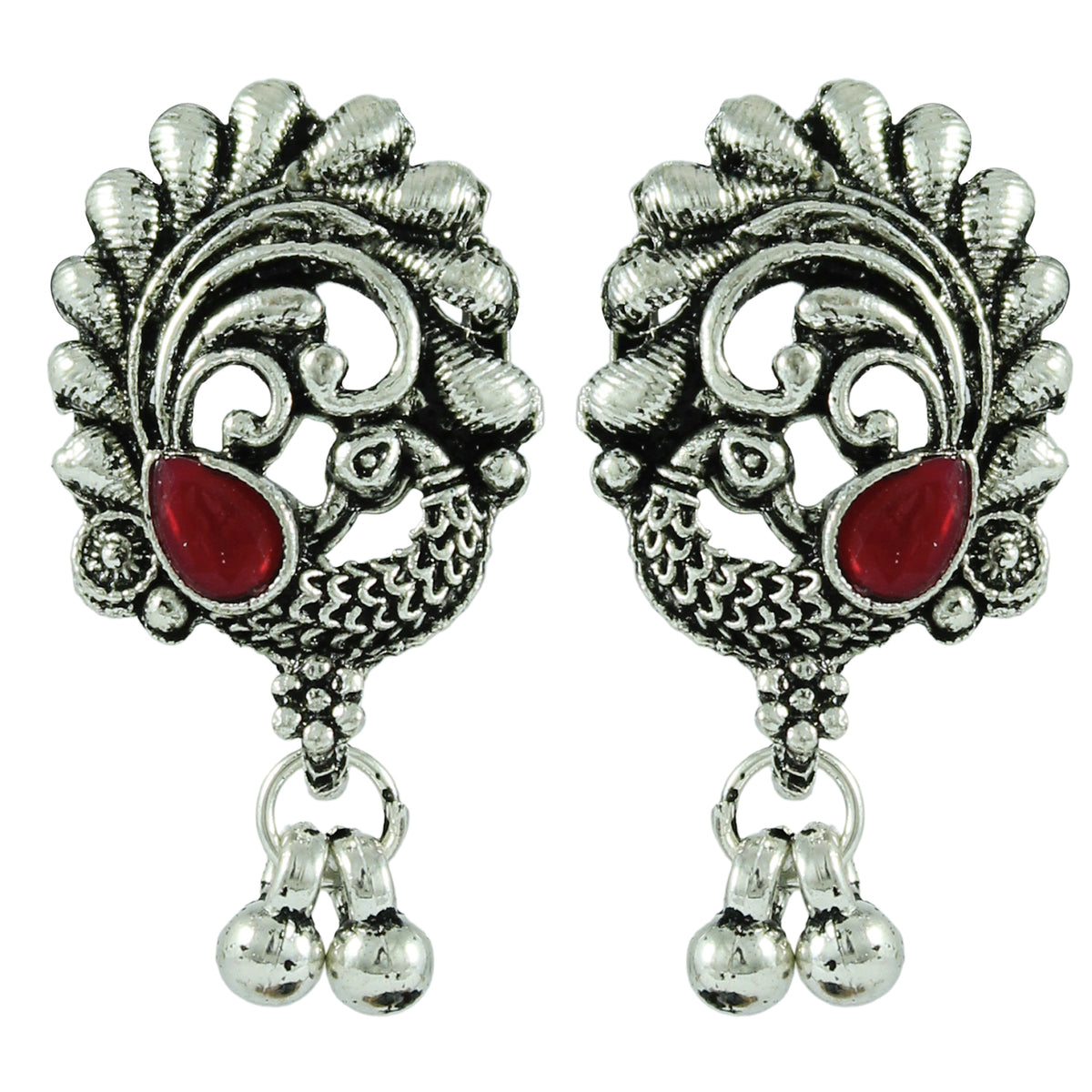 JFL - Jewellery for Less Traditional Oxidized Multicolor Stone Peacock Choker Necklace Set with Ghungroo Bracelet for Women & Girls (Navratri Special)