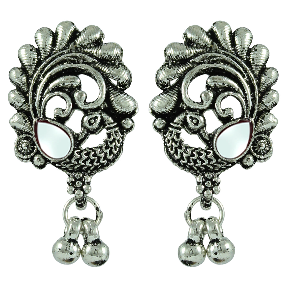 JFL - Jewellery for Less Navratri Special Oxidised Silver Jewellery Set – Peacock Necklace, Earrings, Ghungroo Bracelet & Adjustable Finger Ring | Traditional Festive Jewellery for Women & Girls.