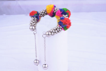 JFL - Jewellery for Less Stylish Multicolor Pom Pom Silver Plated Ghungroo Drop Adjustable Bracelet for Women and Girls.(Navratri Special) ,Valentine