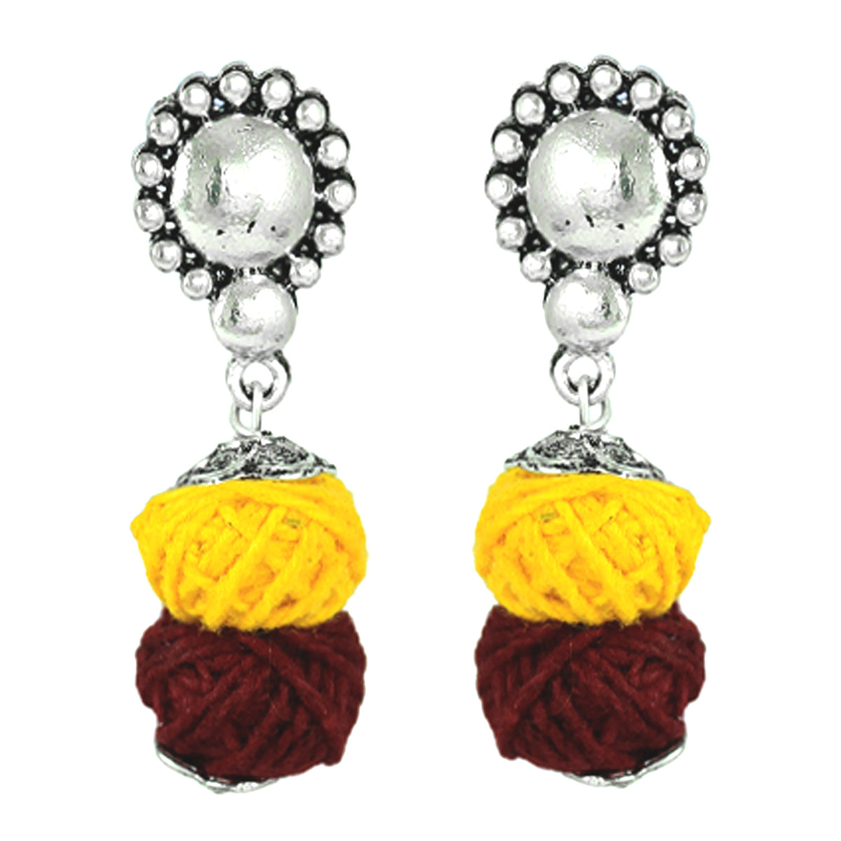 JFL‑Jewellery for Less Maroon & Yellow Cotton Thread Jewellery Set – Necklace, Earrings & Bracelet with Oxidised Silver Lord Ganesha Pendant– Jewellery for Women & Girls – Navratri,Garba