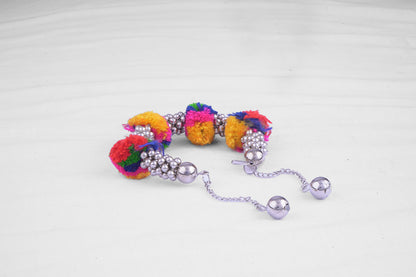 JFL - Jewellery for Less Stylish Multicolor Pom Pom Silver Plated Ghungroo Drop Adjustable Bracelet for Women and Girls.(Navratri Special) ,Valentine