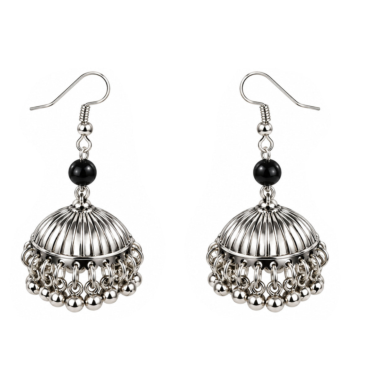 JFL - Jewellery for Less Oxidized German Silver Black Beads Pendant Necklace and Earrings with Bracelet Set for Women | Antique Silver Floral Design Jewellery Set | Navratri Special Traditional Jewellery
