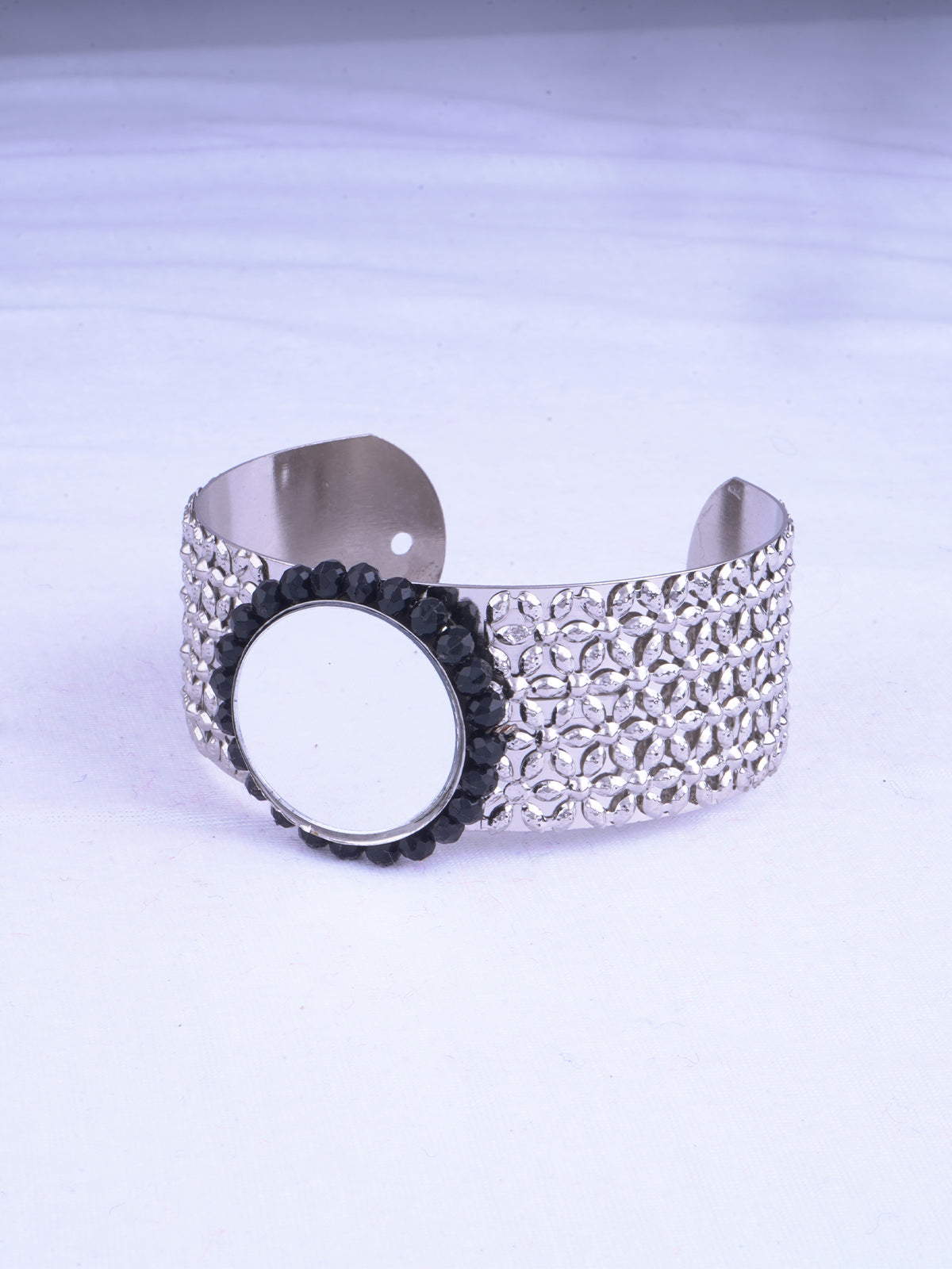 JFL - Jewellery for Less Stylish Silver Plated Mirror Work Adjustable Kada for Women And Girls.(Navratri Special)