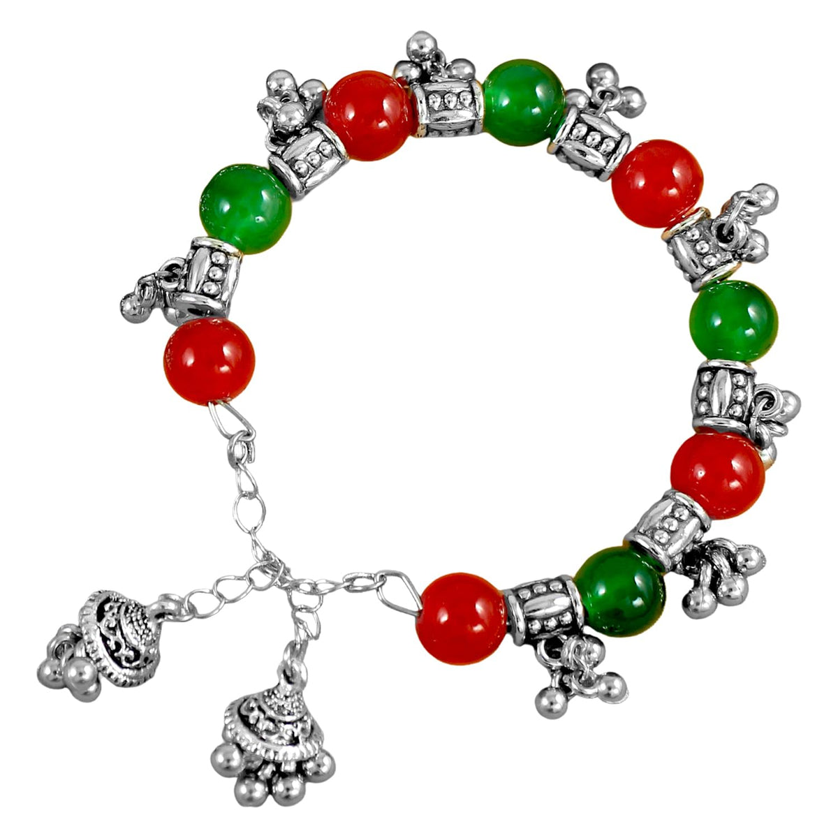 JFL - Jewellery for Less Oxidised Silver Plated Beaded Necklace Set with Kada, Earrings & Maang Tikka for Women and Girls - Navratri Special Combo