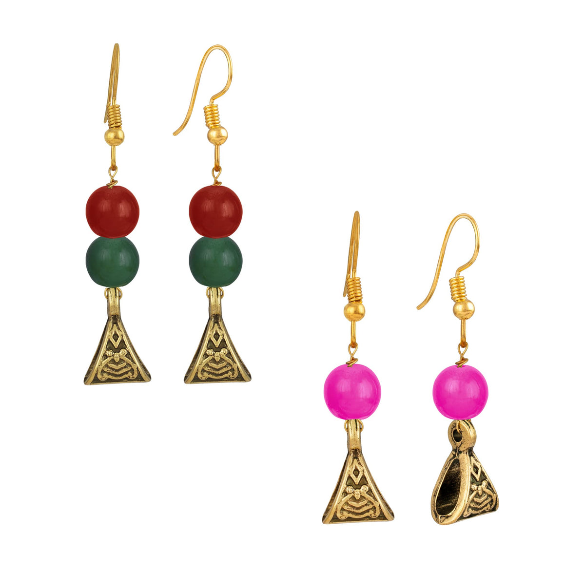 JFL - Jewellery for Less Gold Plated Fashion German Oxidized and Onyx Beaded Combo of 2 Fancy Necklace Set for Women & Girls (Rani Pink, Multicolor),Valentine
