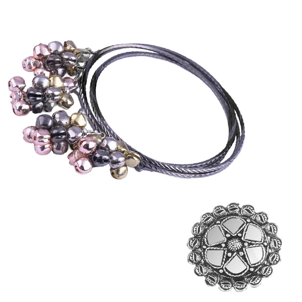 JFL - Jewellery for Less Combo of Stylish Silver Plated Ghungroo Drop Bangle and Adjustable Finger Ring for Women And Girls.(Navratri Special)
