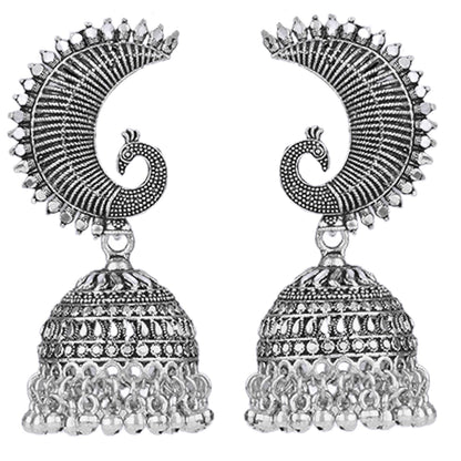 JFL-Jewellery for Less Antique Oxidised Silver Plated Peacock Design Jhumki Earring for Women & Girls.(Navratri Special)