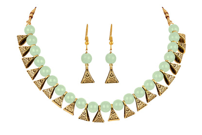 JFL - Jewellery for Less Gold Plated Fashion German Oxidized and Onyx Beaded Combo of 2 Fancy Necklace Set for Women & Girls (Black, Mint Green),Valentine
