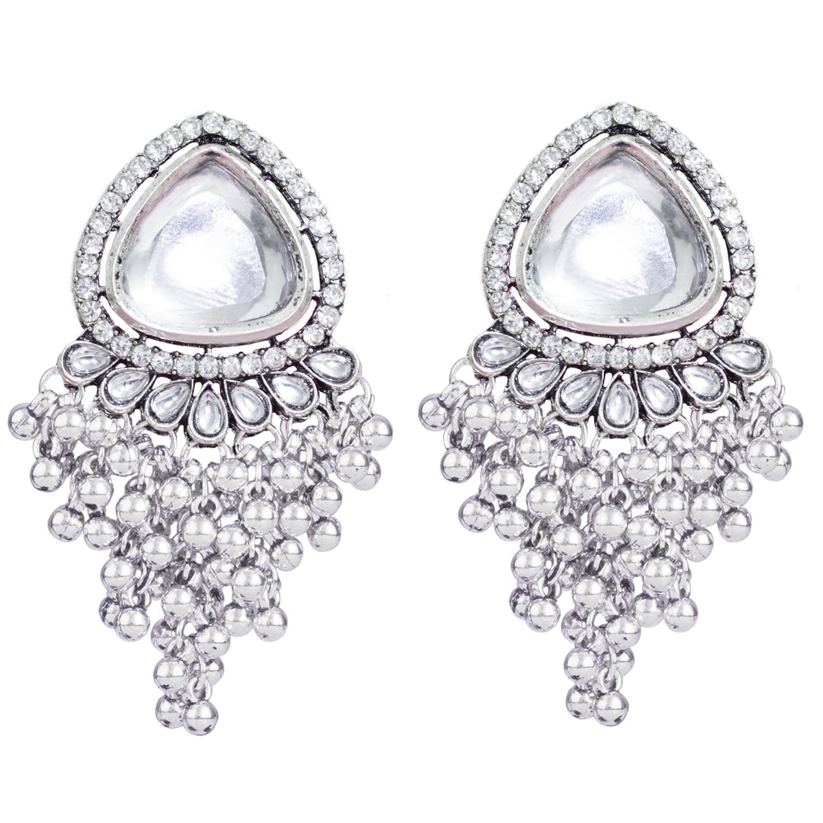 JFL-Jewellery for Less Stylish Antique Oxidised Silver Plated White Kundan with Ghungroo Drop Design Earring for Women & Girls.(Navratri Special)