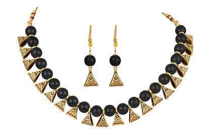 JFL - Jewellery for Less Gold Plated Fashion German Oxidized and Onyx Beaded Combo of 2 Fancy Necklace Set for Women & Girls (Black, Mint Green),Valentine