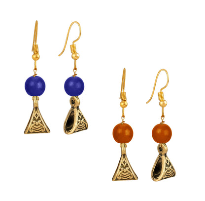 JFL - Jewellery for Less Gold Plated Fashion German Oxidized and Onyx Beaded Combo of 2 Fancy Necklace Set for Women & Girls (Orange, Blue),Valentine