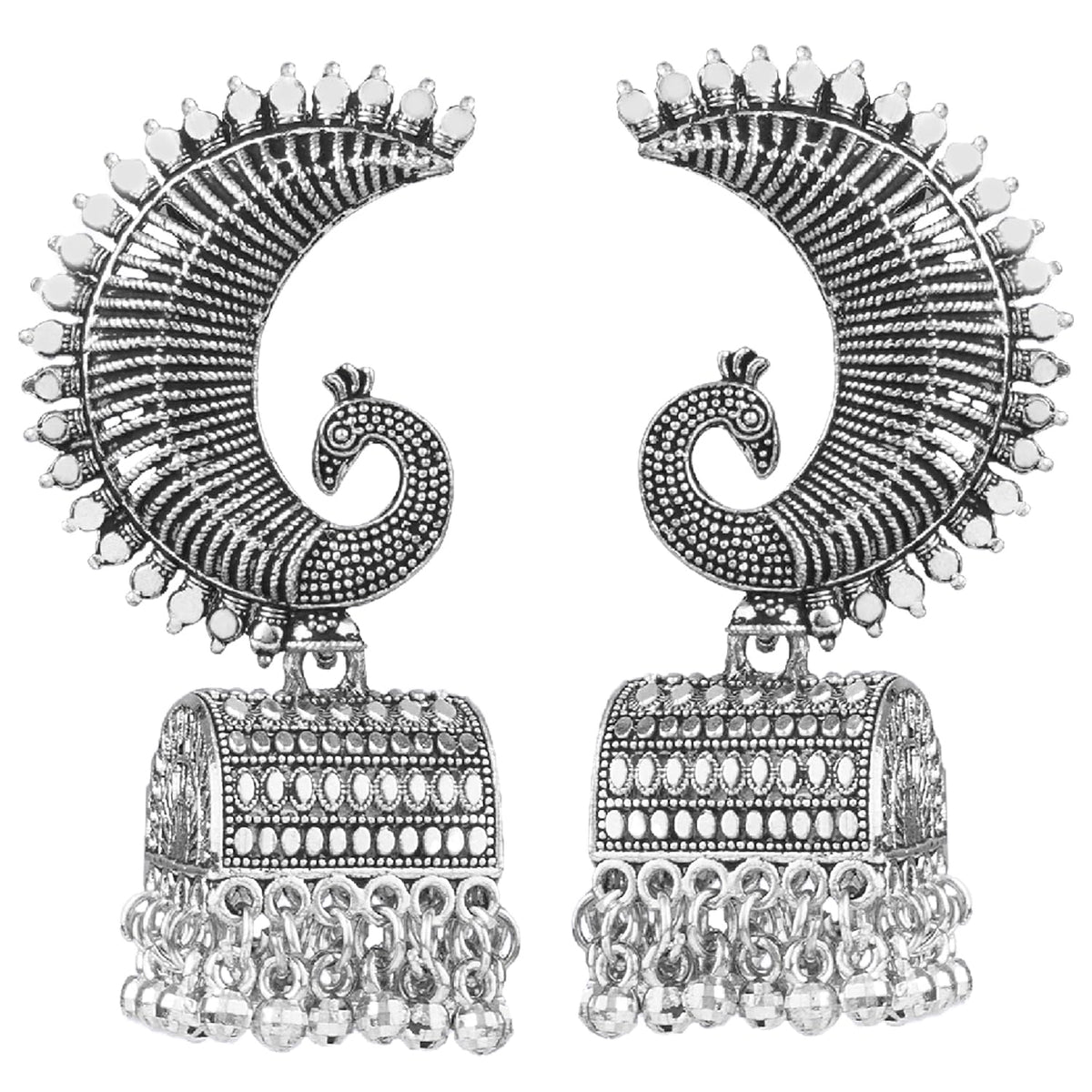 JFL-Jewellery for Less Stylish Antique Oxidised Silver Plated Peacock Design Jhumki Earring for Women & Girls.(Navratri Special)