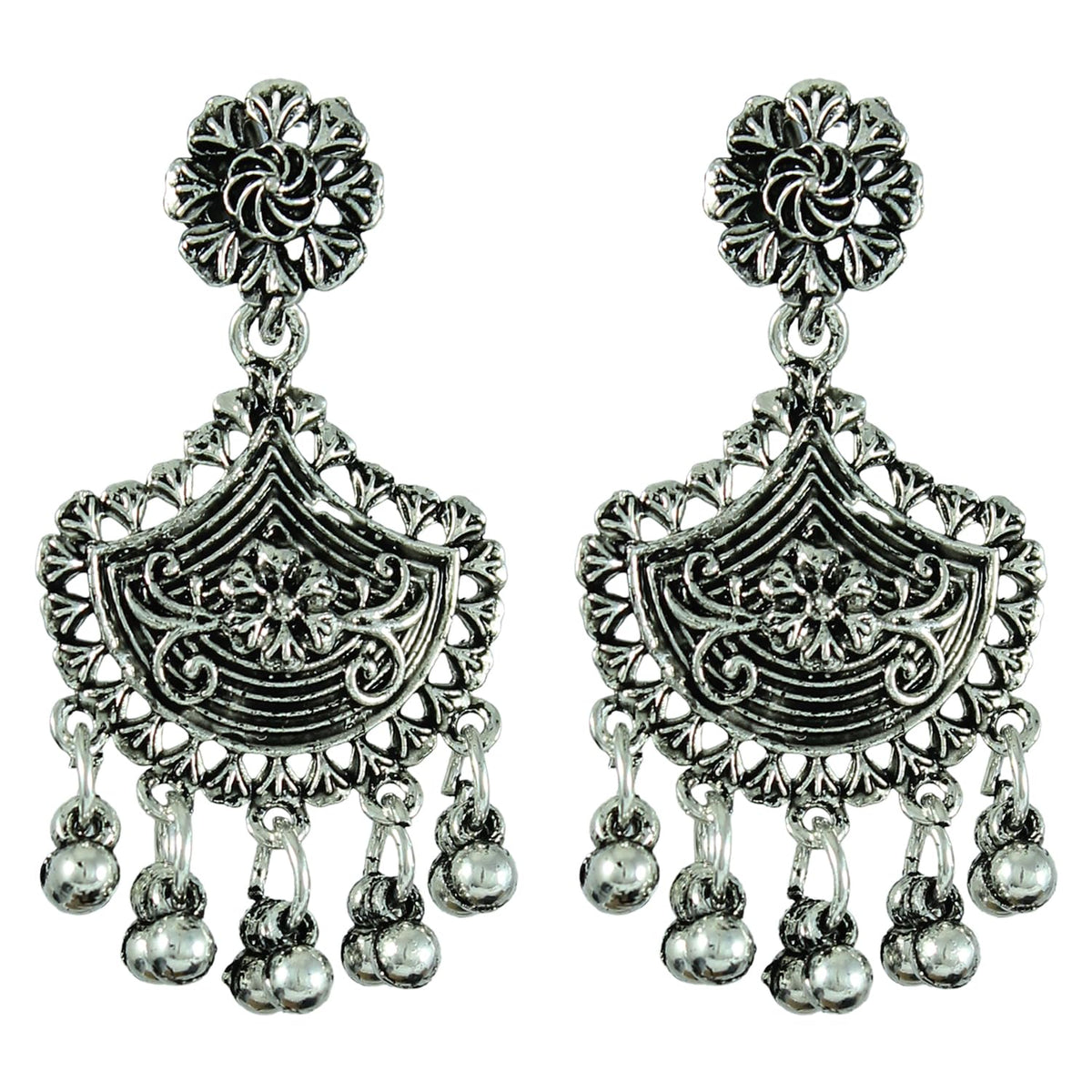 JFL - Jewellery for Less Oxidised Silver Plated Beaded Necklace Set with Kada, Earrings & Maang Tikka for Women and Girls - Navratri Special Combo