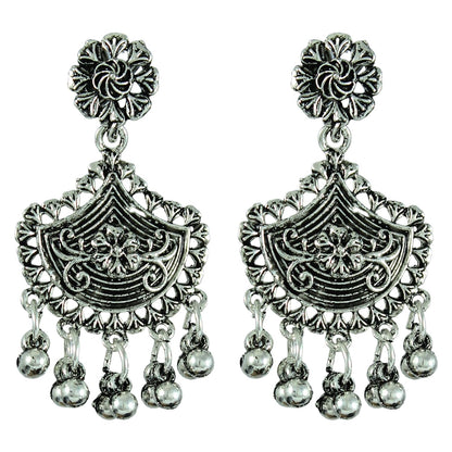 JFL - Jewellery for Less Oxidised Silver Plated Beaded Necklace Set with Kada, Earrings & Maang Tikka for Women and Girls - Navratri Special Combo