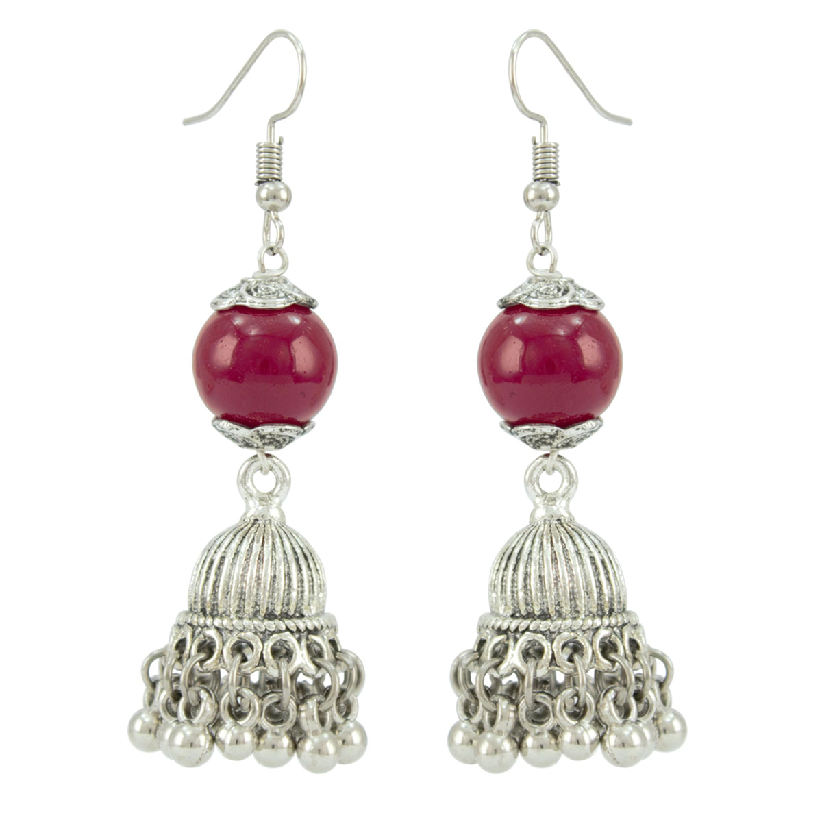 JFL-Jewellery for Less Maroon Green & Black Necklace Earrings Set with Oxidised Silver Beads & Jhumka Danglers – Traditional Jewellery for Women & Girls, Navratri, Garba