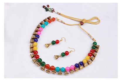 JFL - Jewellery for Less Gold Plated Fashion German Oxidized and Onyx Beaded Combo of 2 Fancy Necklace Set for Women & Girls (Rani Pink, Multicolor),Valentine