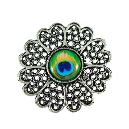 JFL‑Jewellery for Less Oxidised Silver Peacock Motif Jewellery Set – Necklace, Earrings & Finger Ring with Colour Enamel Detailing, Intricate Metalwork & Bead Danglers–Women & Girls – Navratri, Garba