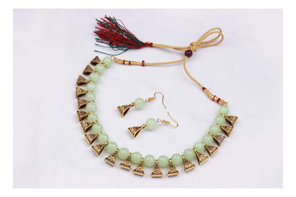 JFL - Jewellery for Less Gold Plated Fashion German Oxidized and Onyx Beaded Combo of 2 Fancy Necklace Set for Women & Girls (Black, Mint Green),Valentine