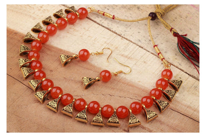 JFL - Jewellery for Less Gold Plated Fashion German Oxidized and Onyx Beaded Combo of 2 Fancy Necklace Set for Women & Girls (Orange, Blue),Valentine