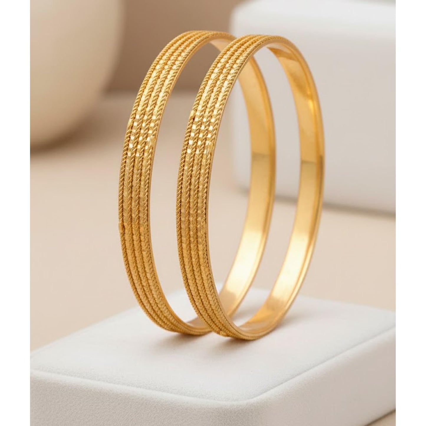 Jfl - Jewellery For Less Golden One Gram Gold Plated Bangle Set For Women & Girls.