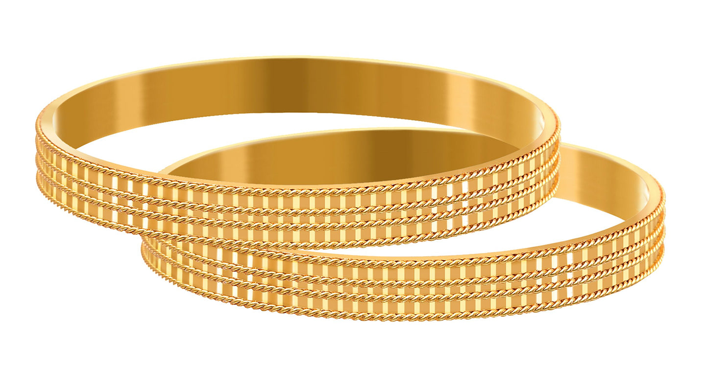 Jfl - Jewellery For Less Golden One Gram Gold Plated Bangle Set For Women & Girls.