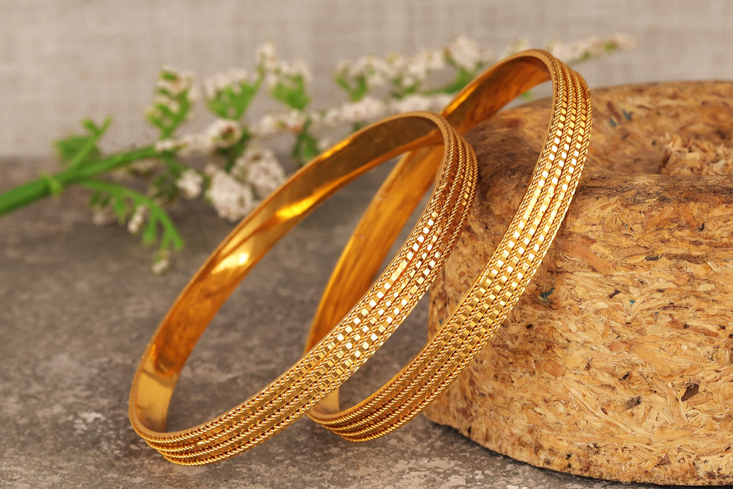 Jfl - Jewellery For Less Golden One Gram Gold Plated Bangle Set For Women & Girls.