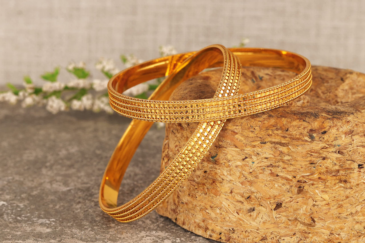 Jfl - Jewellery For Less Golden One Gram Gold Plated Bangle Set For Women & Girls.