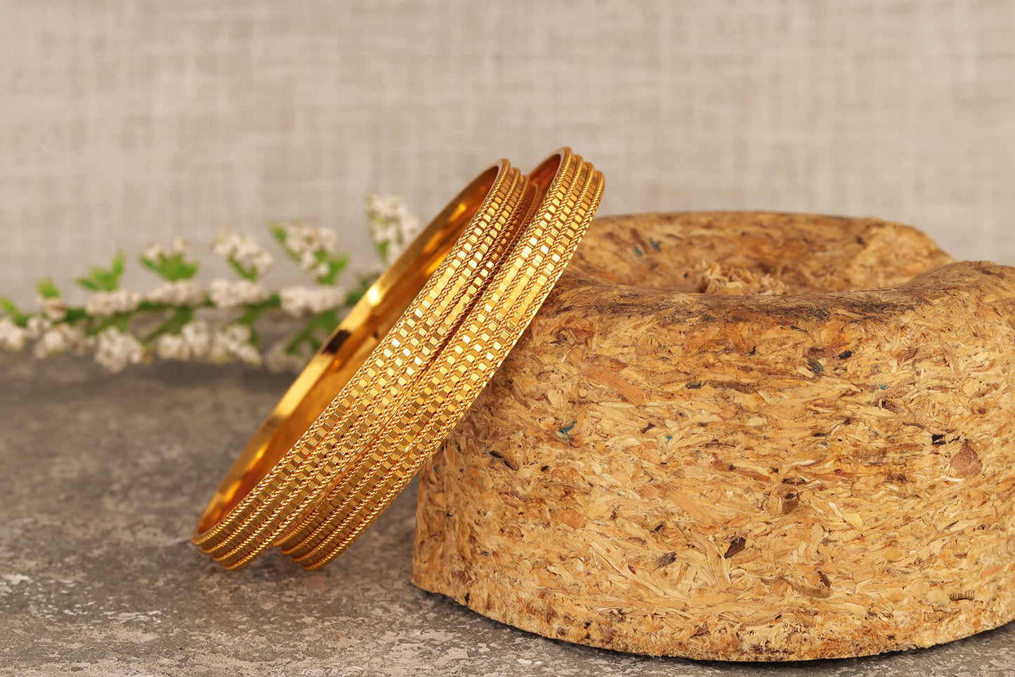 Jfl - Jewellery For Less Golden One Gram Gold Plated Bangle Set For Women & Girls.