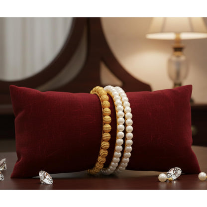 One Gram Gold Plated Bead & Pearl Bangle Set