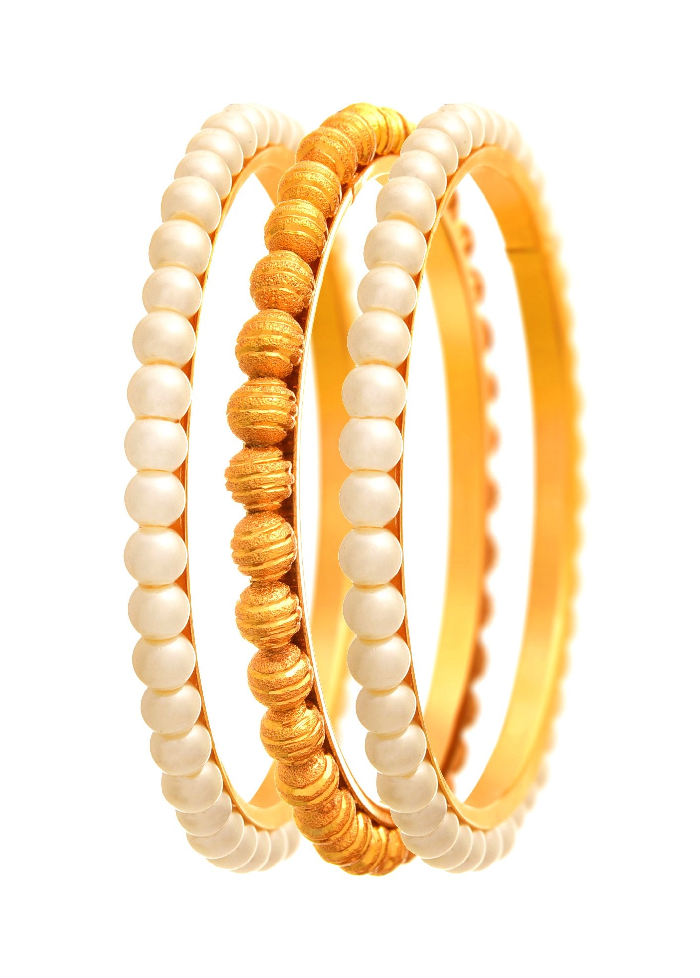 One Gram Gold Plated Bead & Pearl Bangle Set