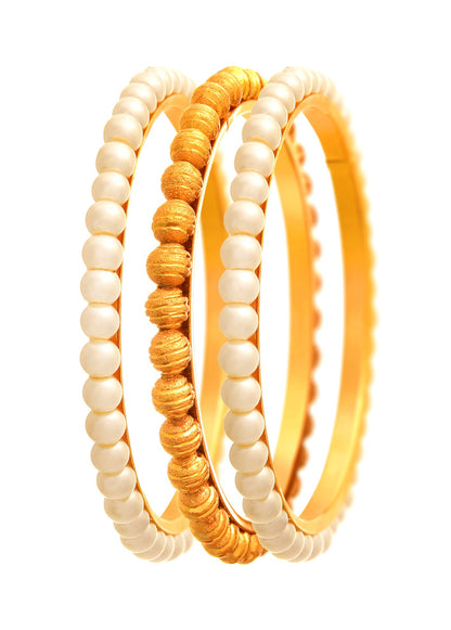 One Gram Gold Plated Bead & Pearl Bangle Set