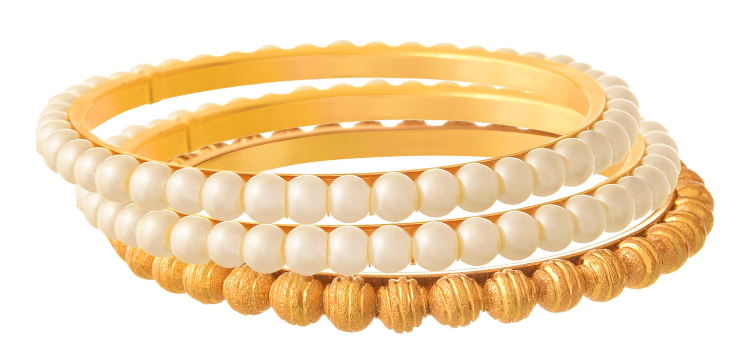 One Gram Gold Plated Bead & Pearl Bangle Set