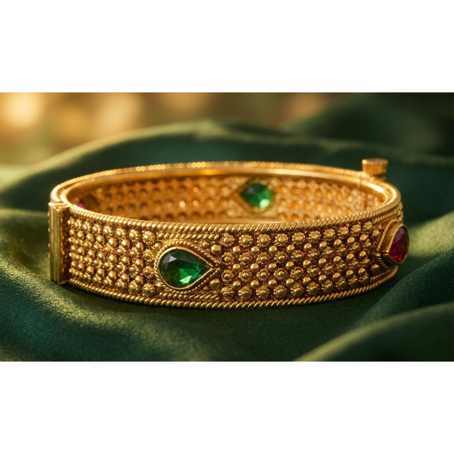 - One Gram Glod Plated Red And Green Stone Openable Bangle Kada 'S