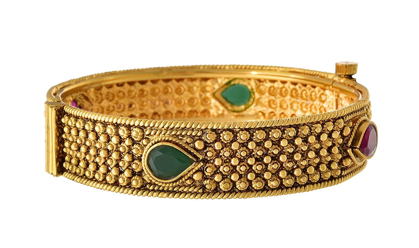- One Gram Glod Plated Red And Green Stone Openable Bangle Kada 'S
