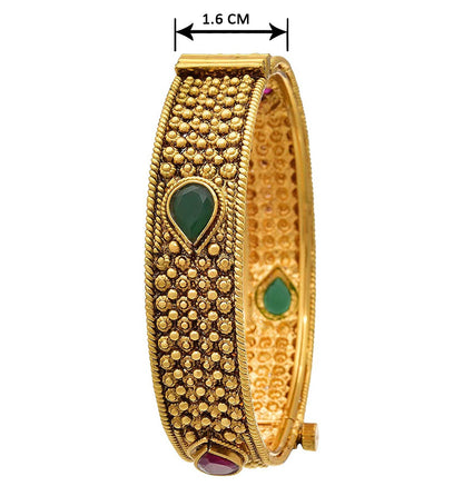 - One Gram Glod Plated Red And Green Stone Openable Bangle Kada 'S
