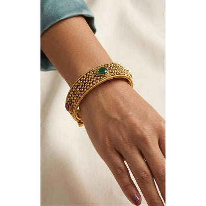 - One Gram Glod Plated Red And Green Stone Openable Bangle Kada 'S