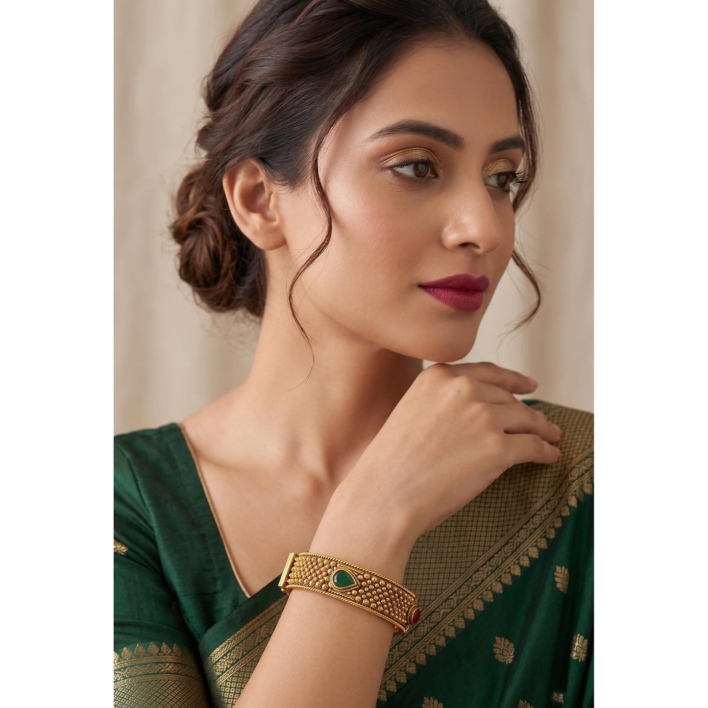 - One Gram Glod Plated Red And Green Stone Openable Bangle Kada 'S