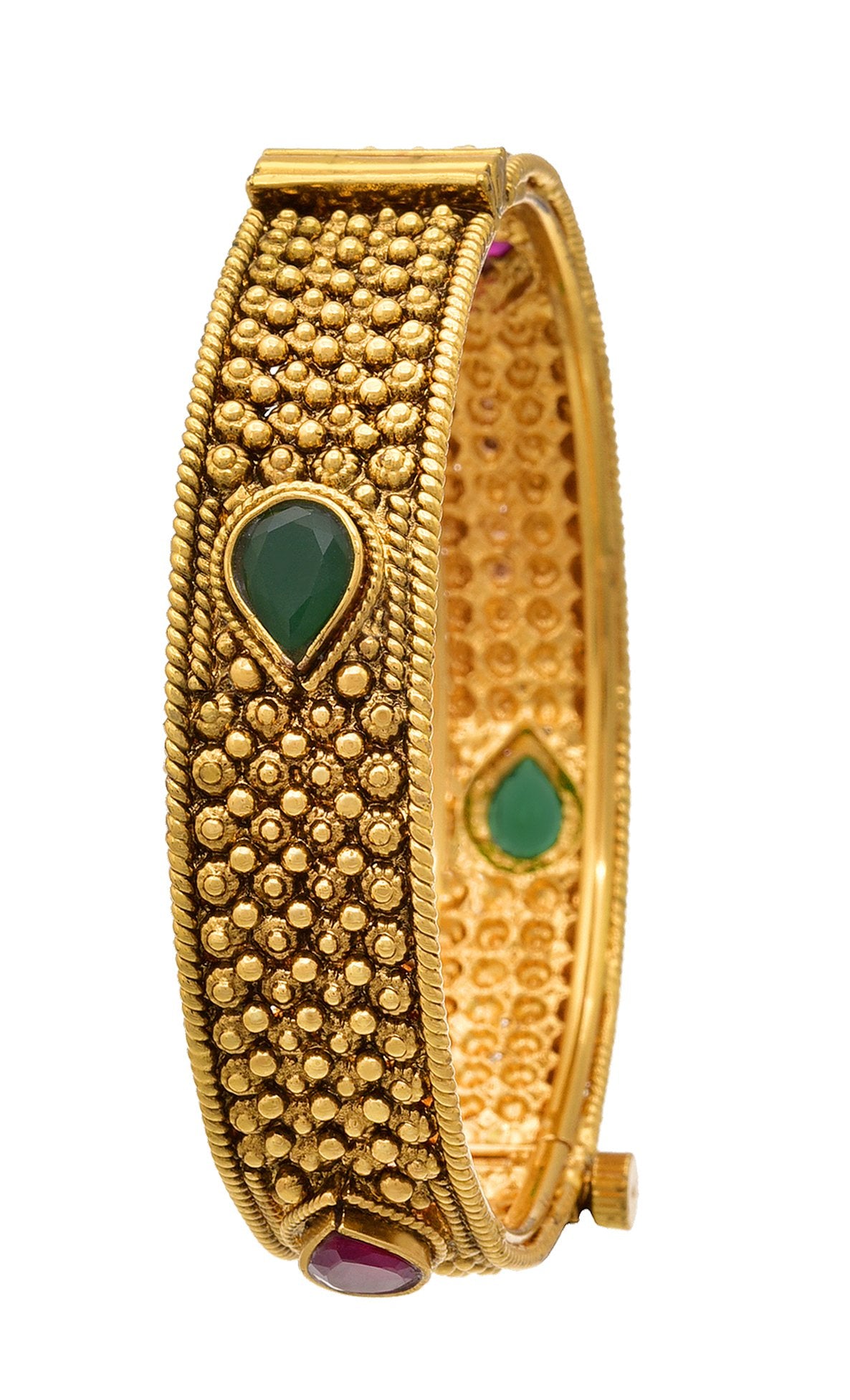 - One Gram Glod Plated Red And Green Stone Openable Bangle Kada 'S