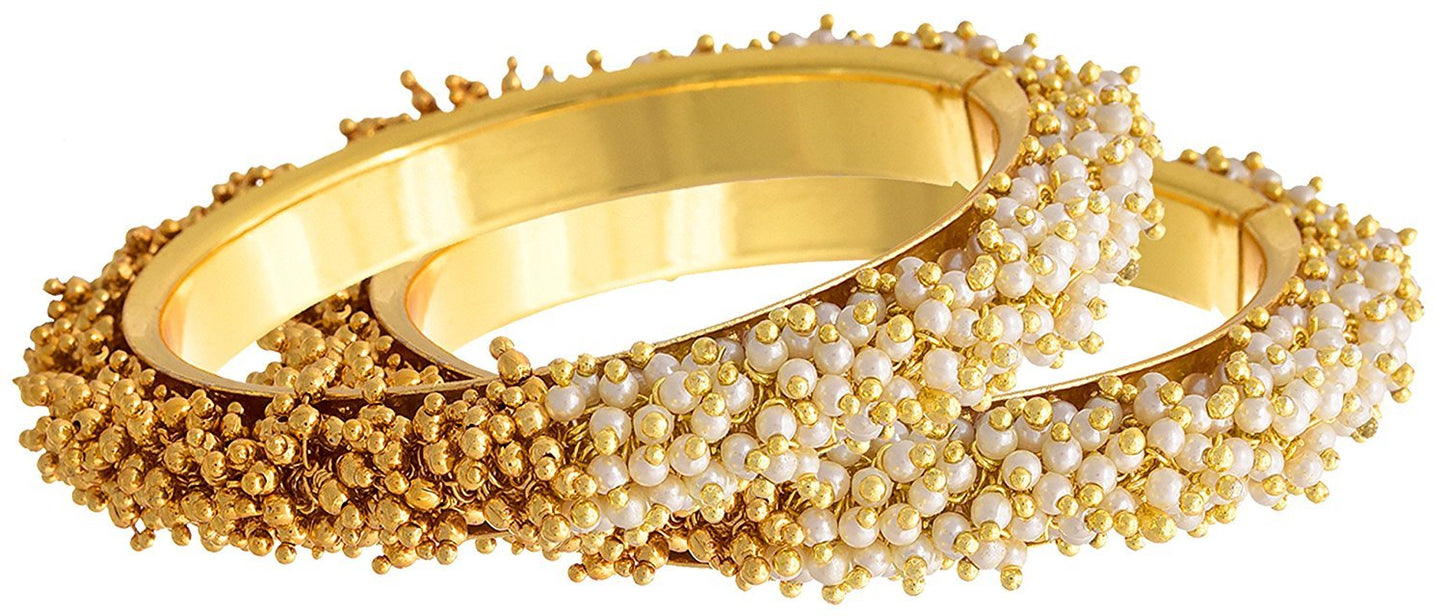 & One Gram Gold Plated Pearl & Gold Bead Bangle
