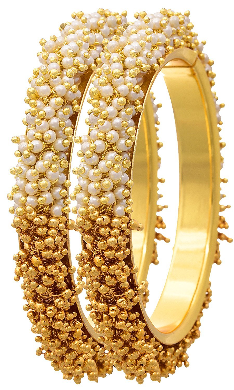 & One Gram Gold Plated Pearl & Gold Bead Bangle