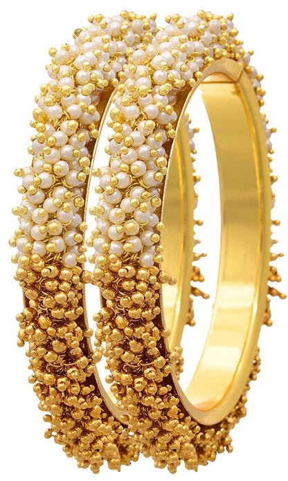 & One Gram Gold Plated Pearl & Gold Bead Bangle