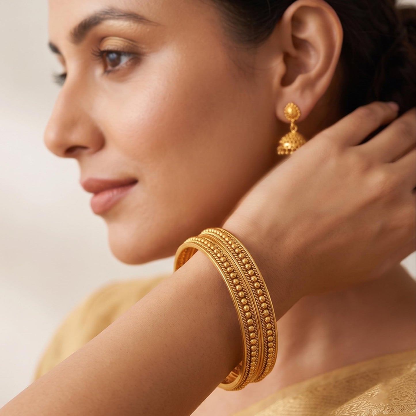One Gram Gold Plated Bead Bangle Set