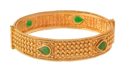 One Gram Glod Plated Green Stone Openable Bangle Kada