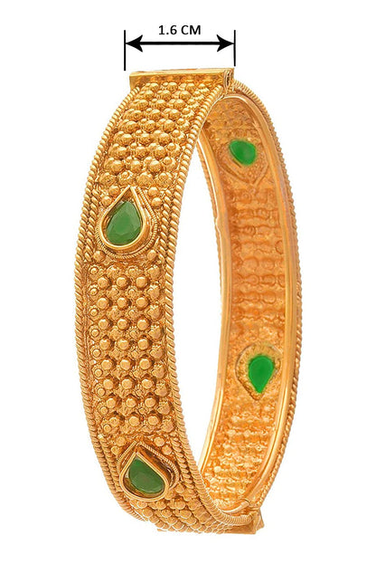 One Gram Glod Plated Green Stone Openable Bangle Kada