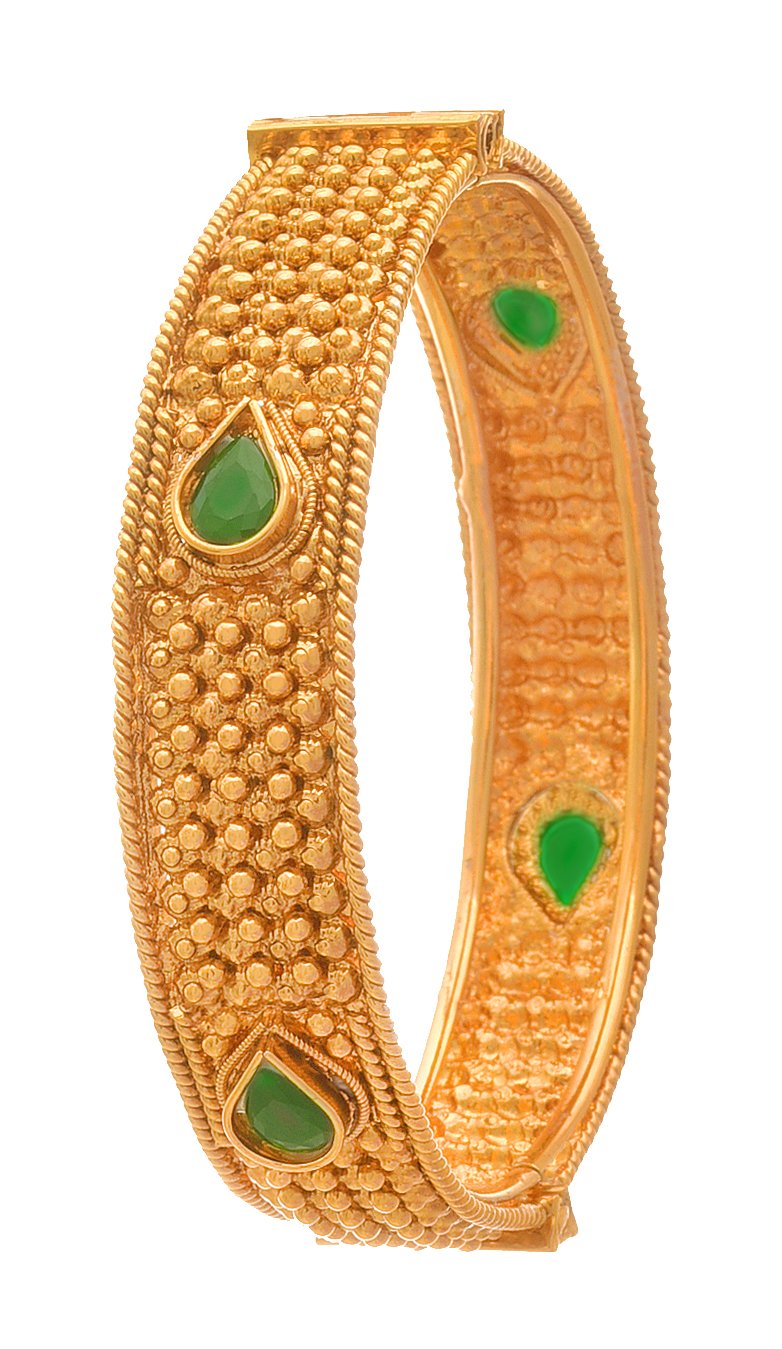 One Gram Glod Plated Green Stone Openable Bangle Kada