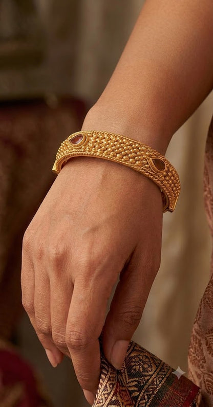 One Gram Glod Plated Red Stone Openable Bangle Kada