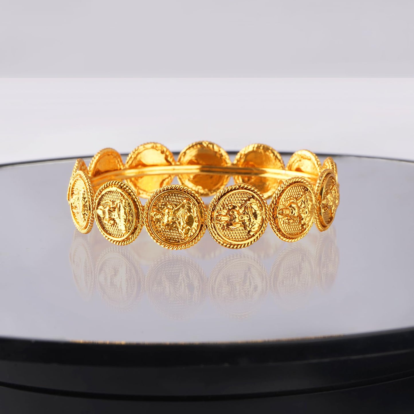 Magnificent Mahalaxmi Golden Gold Coin Copper Bangle